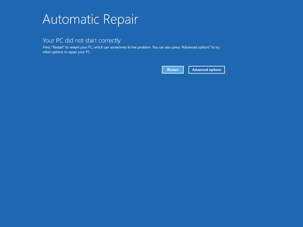 The Automatic Repair screen