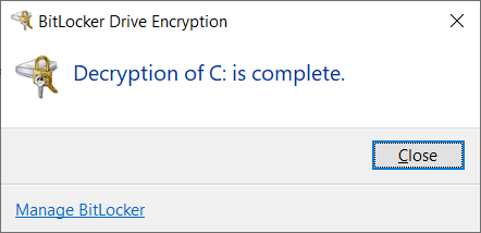 The BitLocker decryption notice