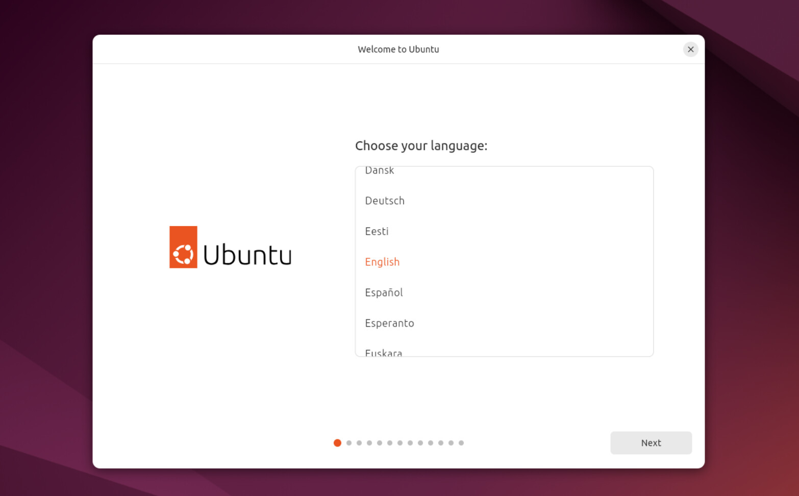 The Choose your language page