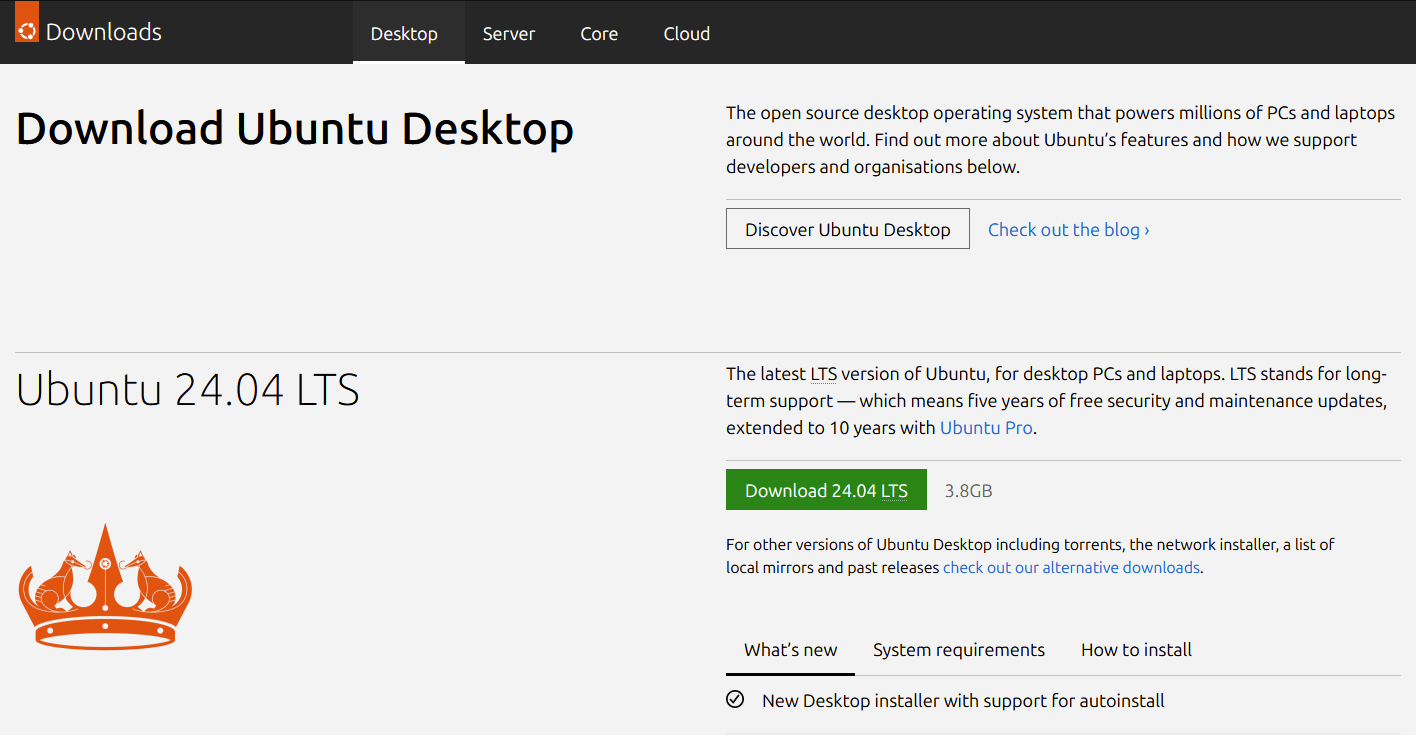 The Download Ubuntu Desktop page