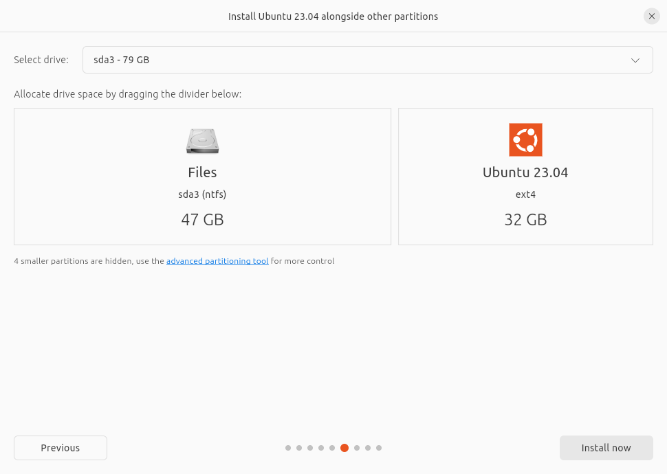 The Install Ubuntu alongside other partitions page