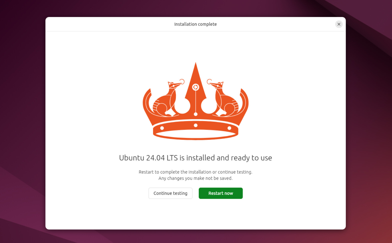 The Installation complete page