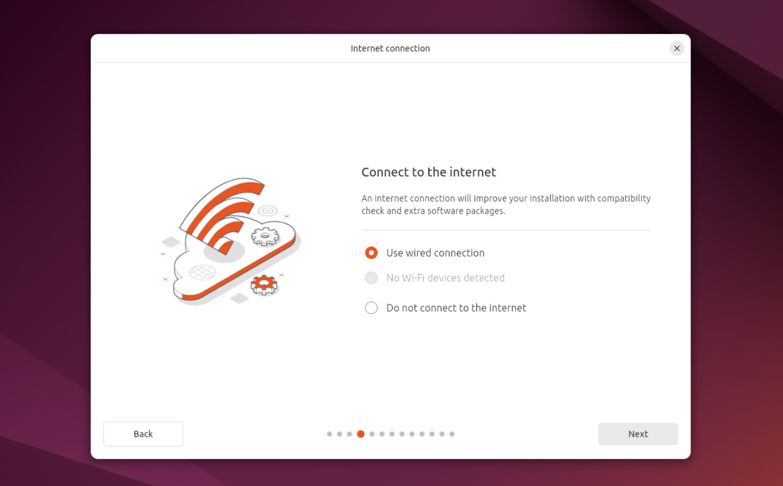 The Internet connection page