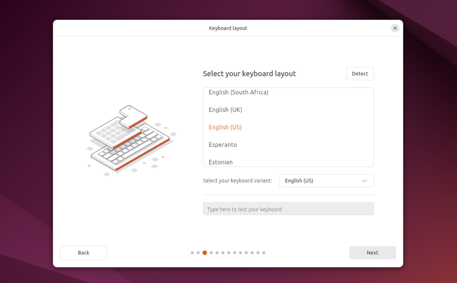 The Keyboard layout page