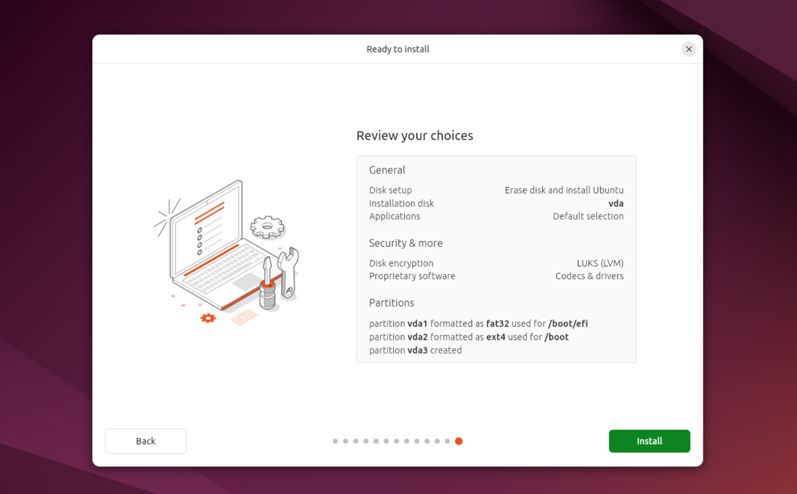 The Ready to install page