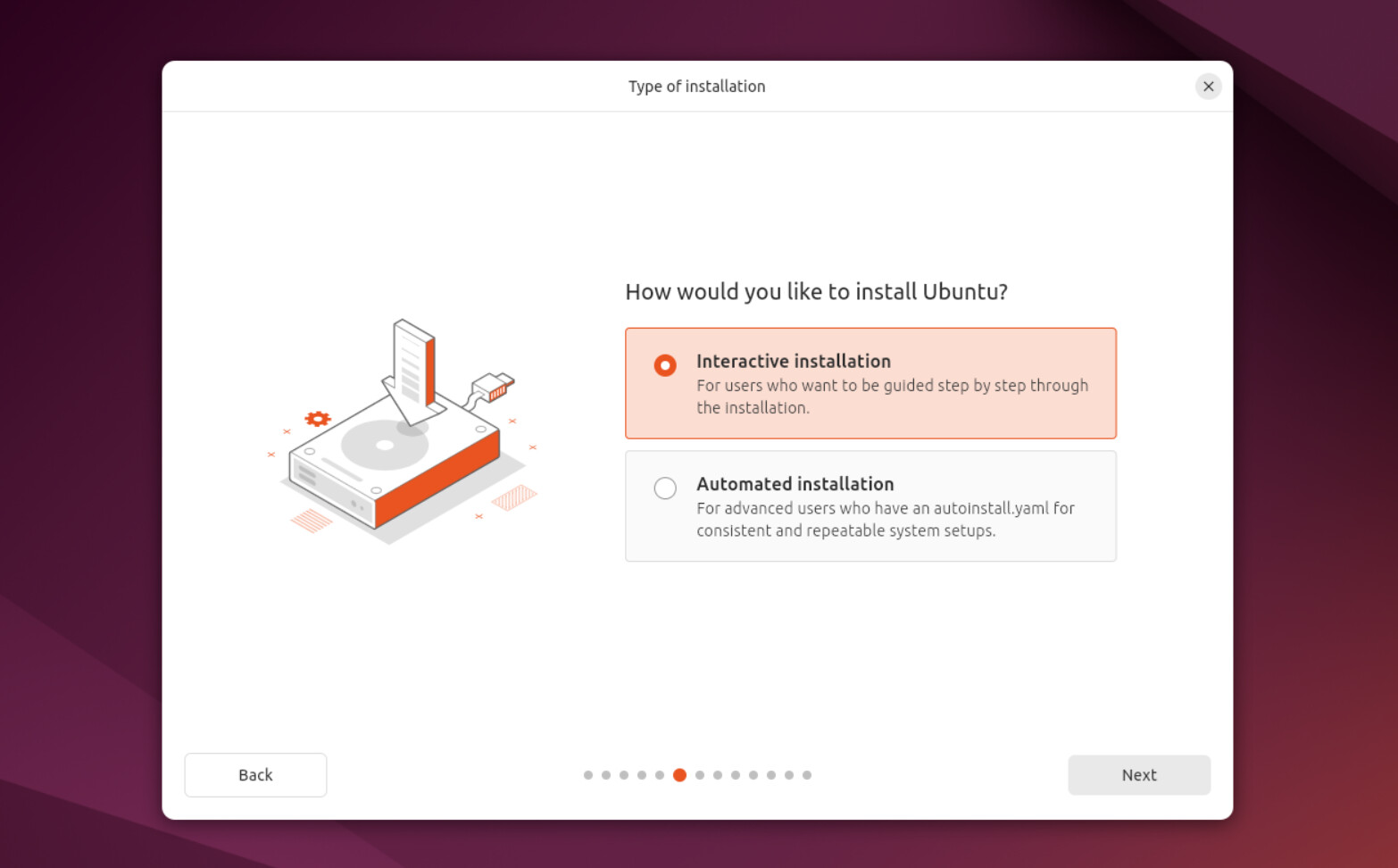 The Type of installation page